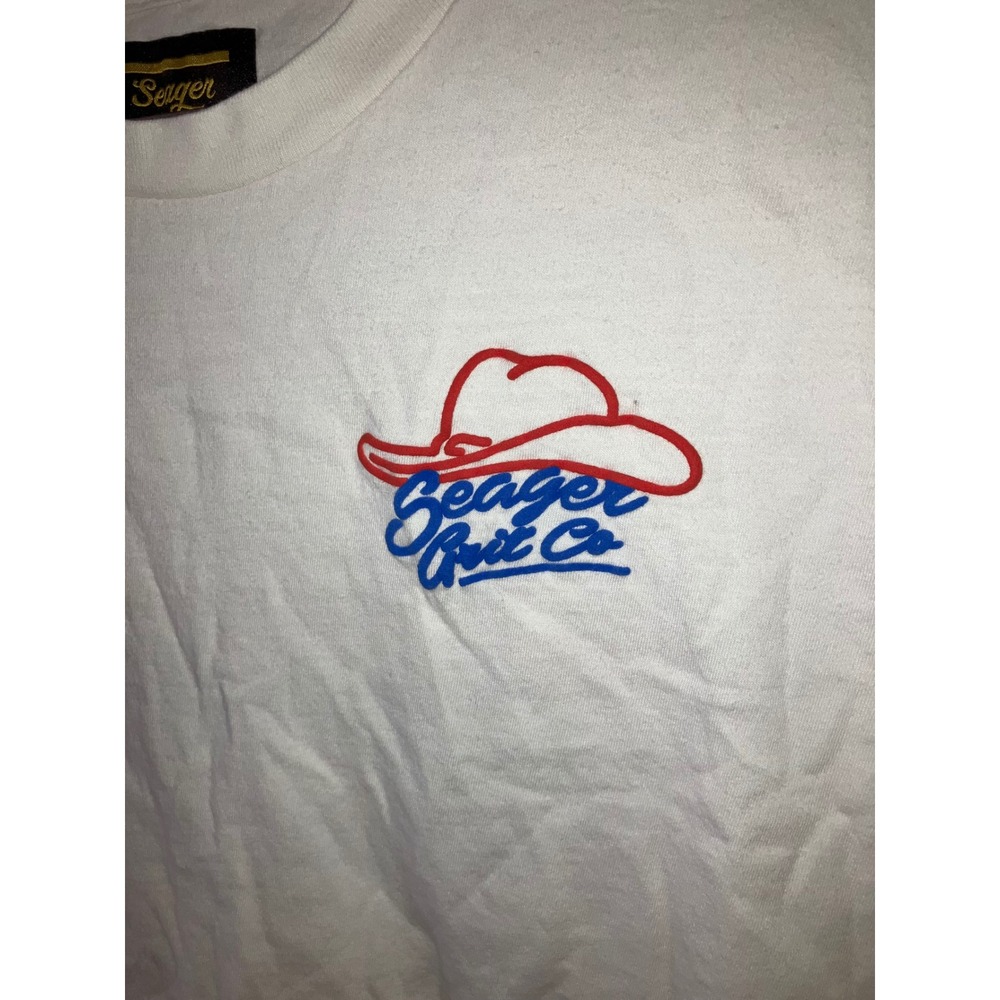 Seager Grit Co T-Shirt Medium White Cowboy Hat Graphic Tee Western Modern